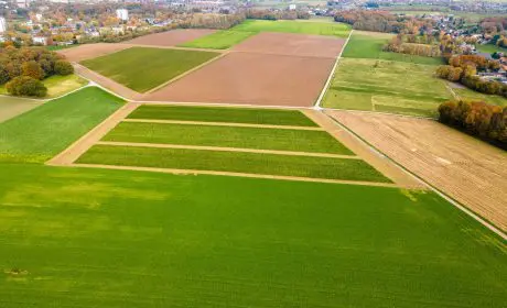 Vue aérienne de terrains agricoles et fonciers destinés à un futur projet d’aménagement