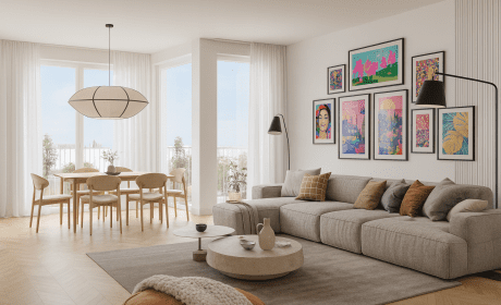 Salon lumineux de la résidence paleas a Fleury-sur-orne